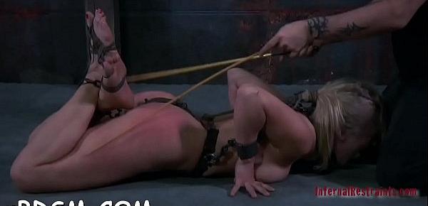  Girl gets her neck restrained and knockers clamped